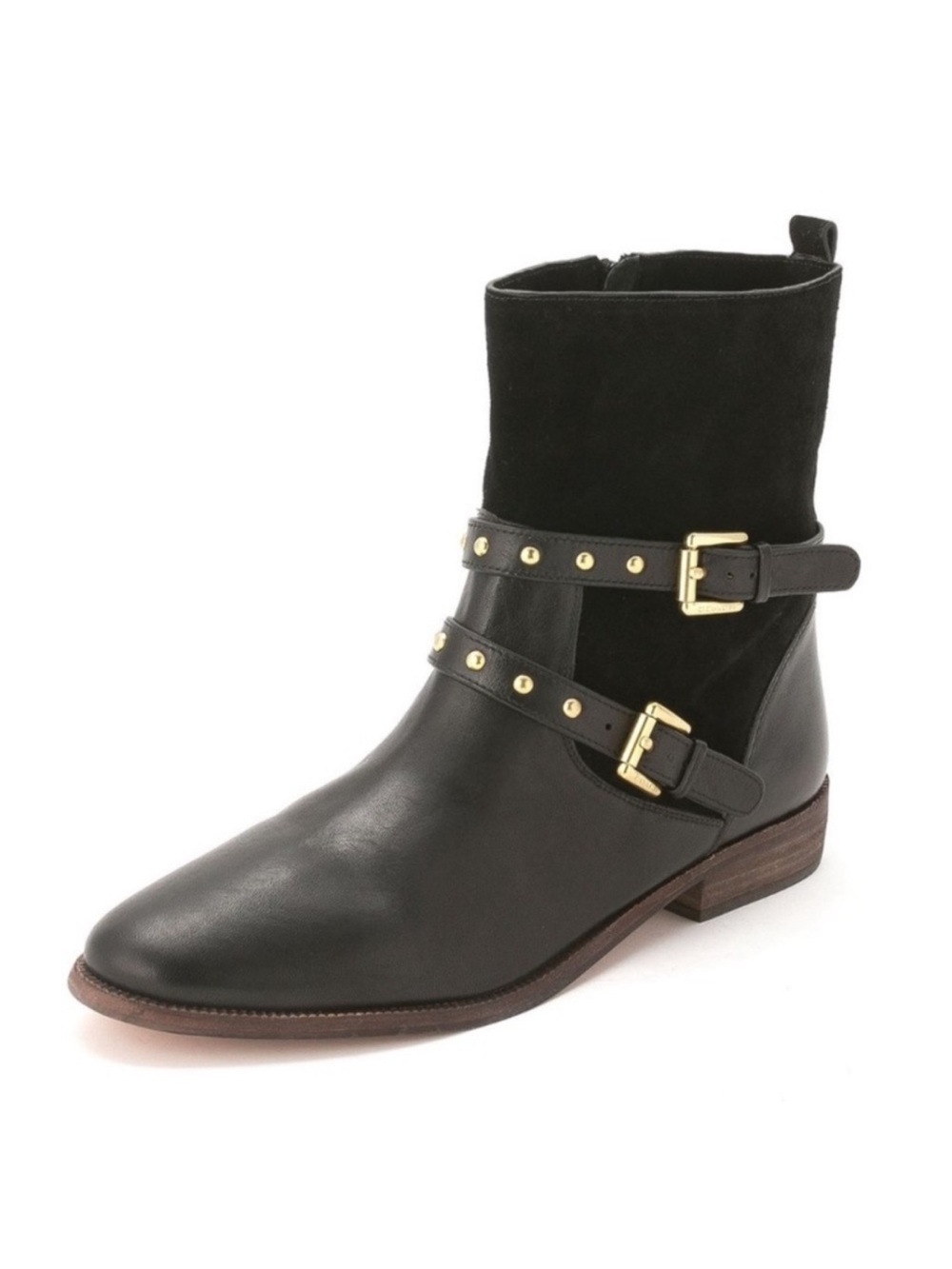 New Coach Lilliana Suede & Leather Decorative Studded Buckle Moto Boots, 6.5
